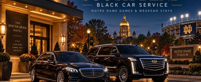 South Bend black car service with Black Car Now luxury SUV and executive Sprinter for Notre Dame football games