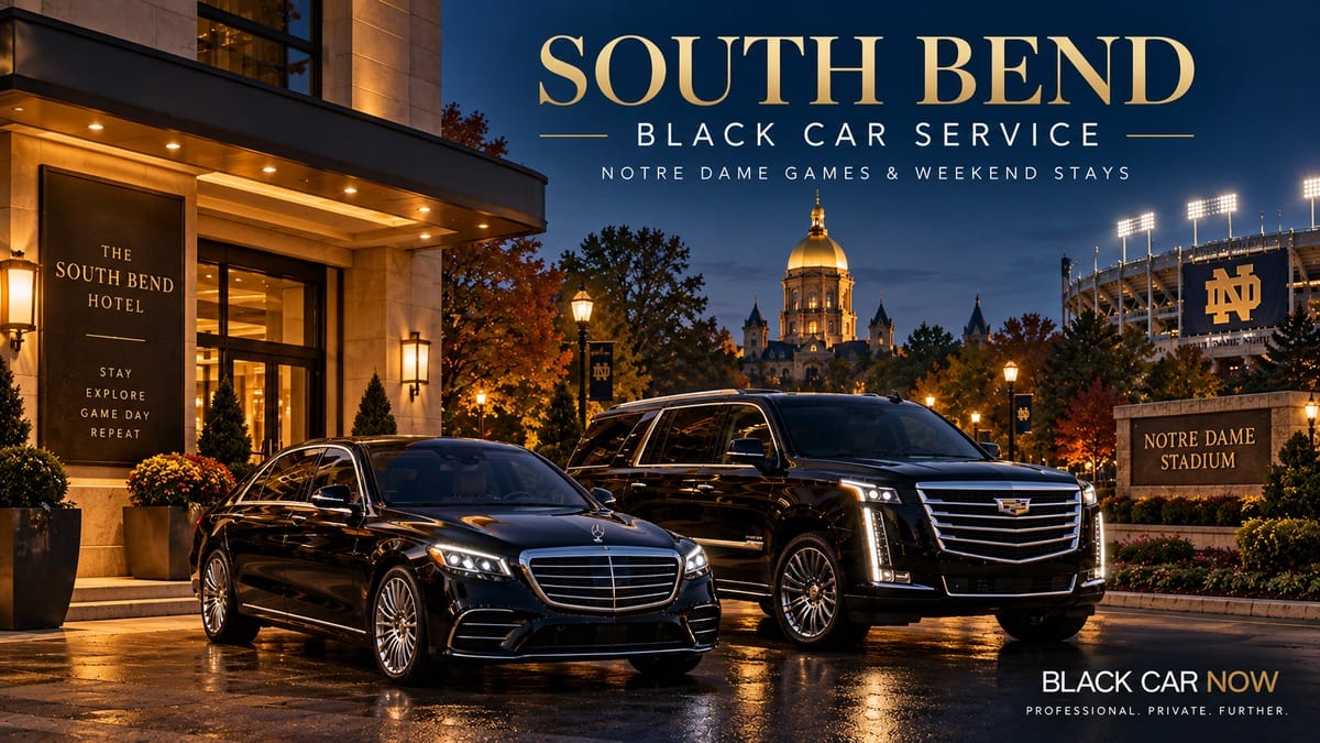 South Bend black car service with Black Car Now luxury SUV and executive Sprinter for Notre Dame football games