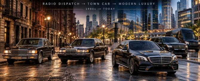 History of black car service from radio-dispatched executive sedans and Lincoln Town Cars to modern S-Class, luxury SUVs and Sprinters