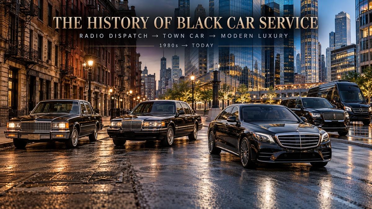 History of black car service from radio-dispatched executive sedans and Lincoln Town Cars to modern S-Class, luxury SUVs and Sprinters